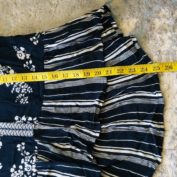Patrons of Peace Floral Striped High Low Boho Top S White Blue - Picture 13 of 15